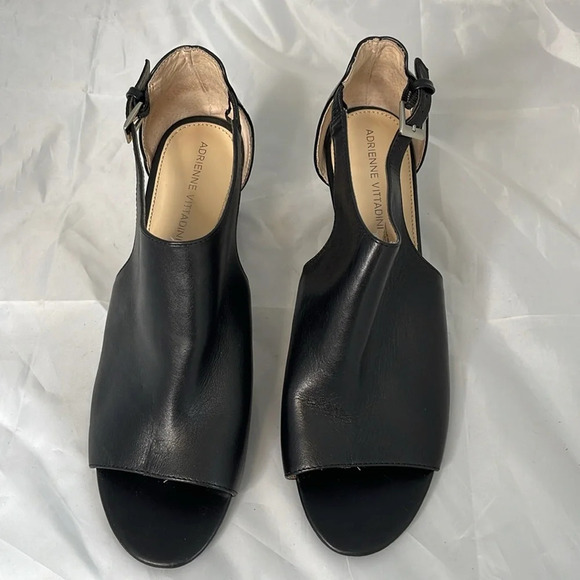 ADRIENNE VITTADINI Ricochet Open Toe Shoes Black Fine Leather Block Heel 9.5 - Picture 5 of 11